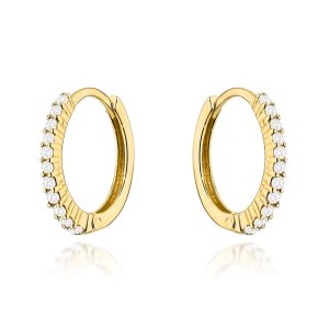 Złote kolczyki kółka kółeczka z rzędem cyrkonii 585