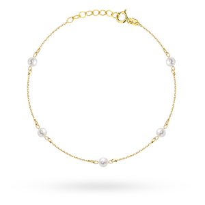 Złota bransoletka z perłami 17+2cm 585
