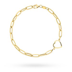 Bransoletka złota długie ogniwa i diamentowane serce 585