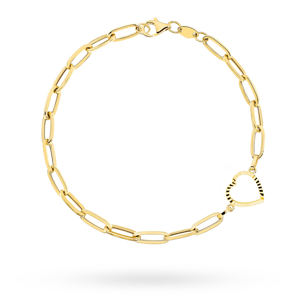 Bransoletka złota długie ogniwa i diamentowane serce 585