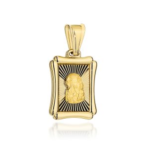 Medalik złoty Matka Boska Częstochowska w prostokątnym diamentowanym obrazie