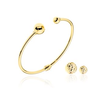 Złota bransoletka sztywna z wymiennymi kulkami 58x48mm 585