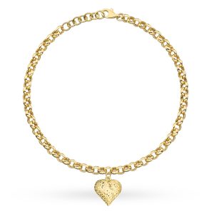 Złota bransoletka rolo z diamentowanym sercem 18+2cm 585