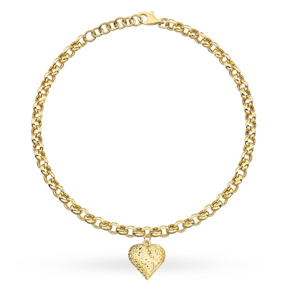 Złota bransoletka rolo z diamentowanym sercem 18+2cm 585