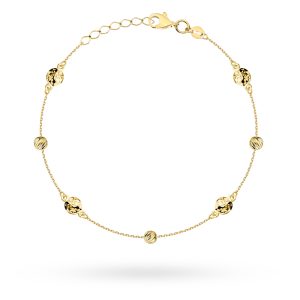 Złota bransoletka z diamentowanymi kółeczkami i kulkami 17+2cm 585