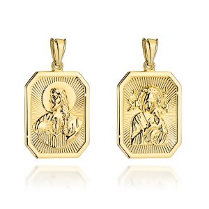 Złoty medalik dwustronny z wizerunkiem Jezusa oraz Matki Boskiej 585