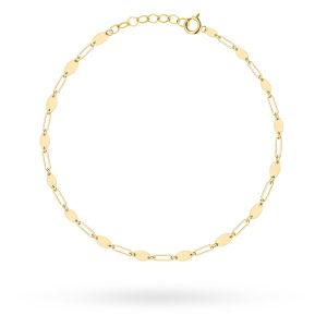 Złota bransoletka ogniwa i owalne elementy 17+2cm 585