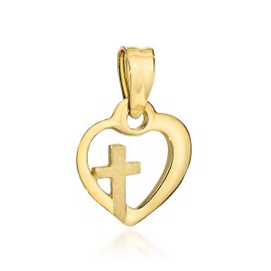 Złota zawieszka serce z krzyżykiem 585