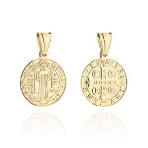 Złoty medalik dwustronny św. Benedykt średni 585