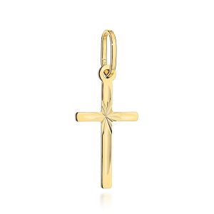 Złoty krzyżyk żłobiony z diamentowaniem duży 585