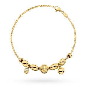 Złota bransoletka z kulkami i sercem diamentowana 20cm 585