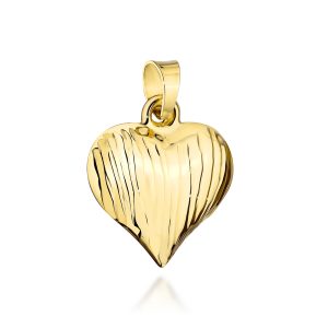 Złota zawieszka serce zdobione żłobieniami 585