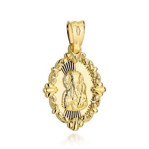 Złoty medalik Matka Boska Częstochowska w owalnym diamentowanym obrazie 585