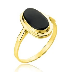 Złoty pierścionek z onyksem 12×7 585 - Rozmiar 12