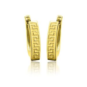 Złote kolczyki rynienki z greckim wzorem 585