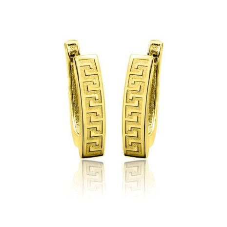Złote kolczyki rynienki z greckim wzorem 585 3