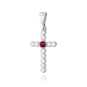 Krzyż D0008 Rubin 0,15ct białe złoto