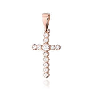 Krzyż D0008 Diament 0,10ct różowe złoto