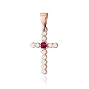 Krzyż D0008 Rubin 0,15ct różowe złoto