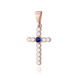 Krzyż D0008 Szafir 0,15ct różowe złoto