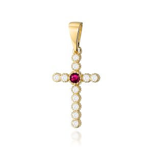 Krzyż D0008 Rubin 0,15ct żółte złoto