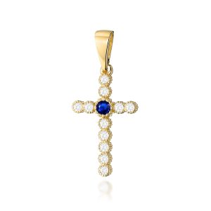 Krzyż D0008 Szafir 0,15ct żółte złoto