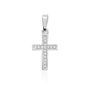 Krzyżyk D0042 z diamentami białe złoto