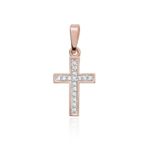 Krzyżyk D0042 z diamentami różowe złoto