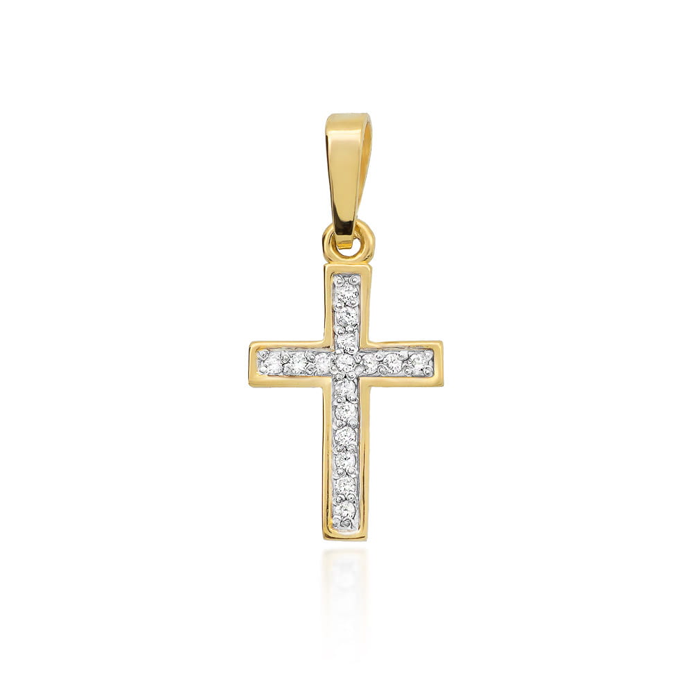 Krzyżyk D0042 z diamentami żółte złoto