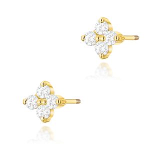 Kolczyki K0024 z diamentami żółte złoto sztyft zakręcany