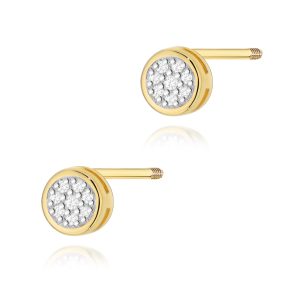 Kolczyki K0041 z diamentami żółte złoto sztyft zakręcany