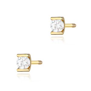 Kolczyki K0055 Diament 2 x 0,04ct żółte złoto sztyft zakręcany