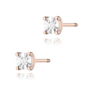 Kolczyki K0058 Diament 2 x 0,01ct różowe złoto sztyft zakręcany