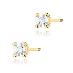 Kolczyki K0058 Diament 2 x 0,01ct żółte złoto sztyft zakręcany