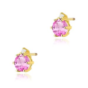 Kolczyki K0076 Różowy Topaz 2 x 0,60ct żółte złoto sztyft zakręcany