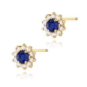 Kolczyki K0185 Szafir 2 x 0,15ct żółte złoto sztyft zakręcany