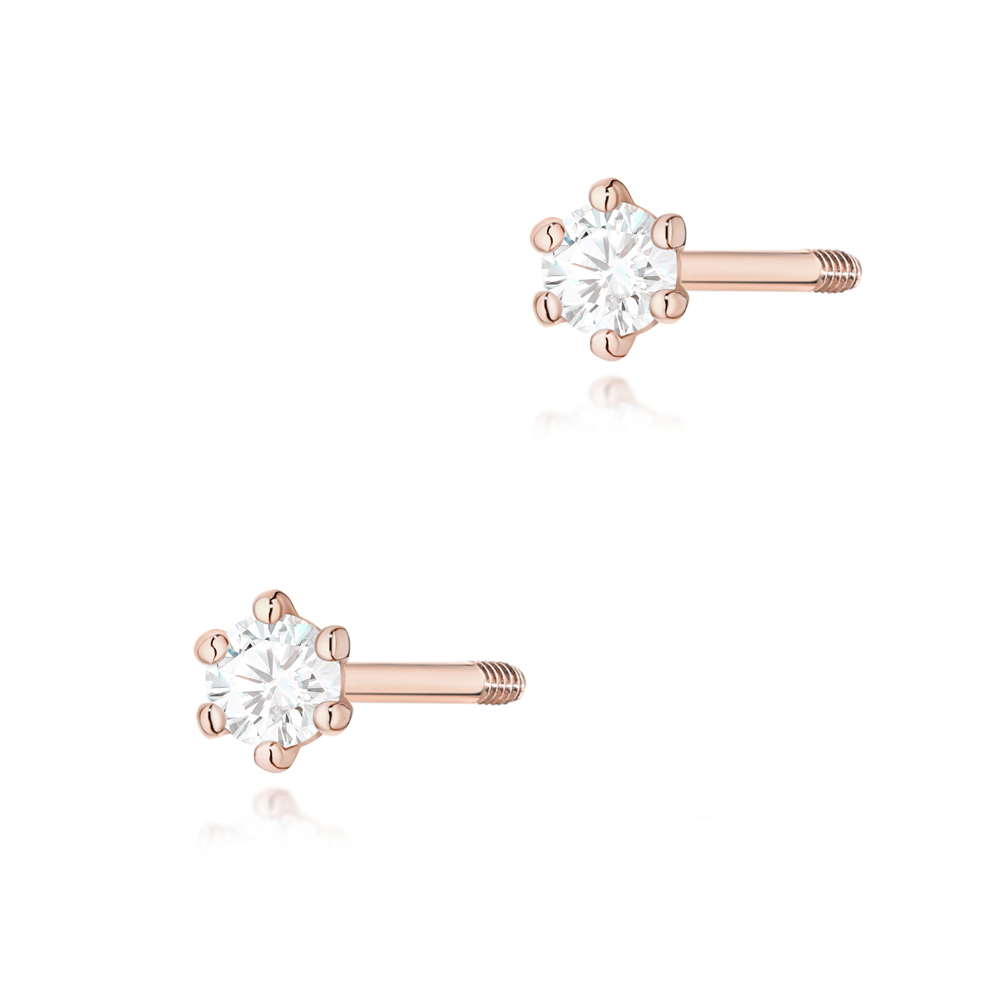 Kolczyki K0501 Diament 2 x 0,05ct różowe złoto sztyft zakręcany