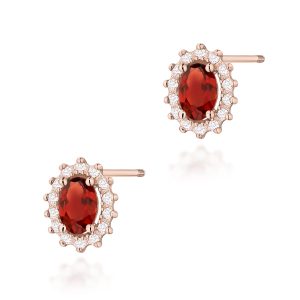 Kolczyki K0514 Granat 2 x 0,50ct różowe złoto sztyft zakręcany
