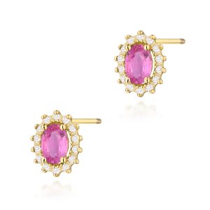 Kolczyki K0514 Różowy Szafir 2 x 0,50ct żółte złoto sztyft zakręcany