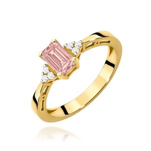 Pierścionek W0002 Diament laboratoryjny różowy 0,50ct żółte złoto