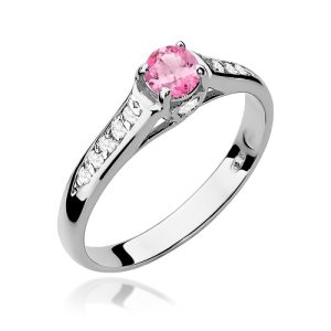 Pierścionek W0016 Różowy Topaz 0,30ct białe złoto