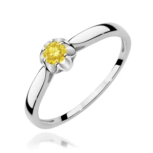 Pierścionek W0062 Diament Laboratoryjny żółty 0,15ct białe złoto