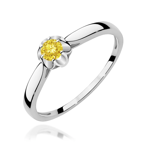 Pierścionek W0062 Diament Laboratoryjny żółty 0,15ct białe złoto