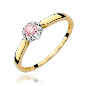 Pierścionek W0062 Diament Laboratoryjny różowy 0,15ct żółte złoto