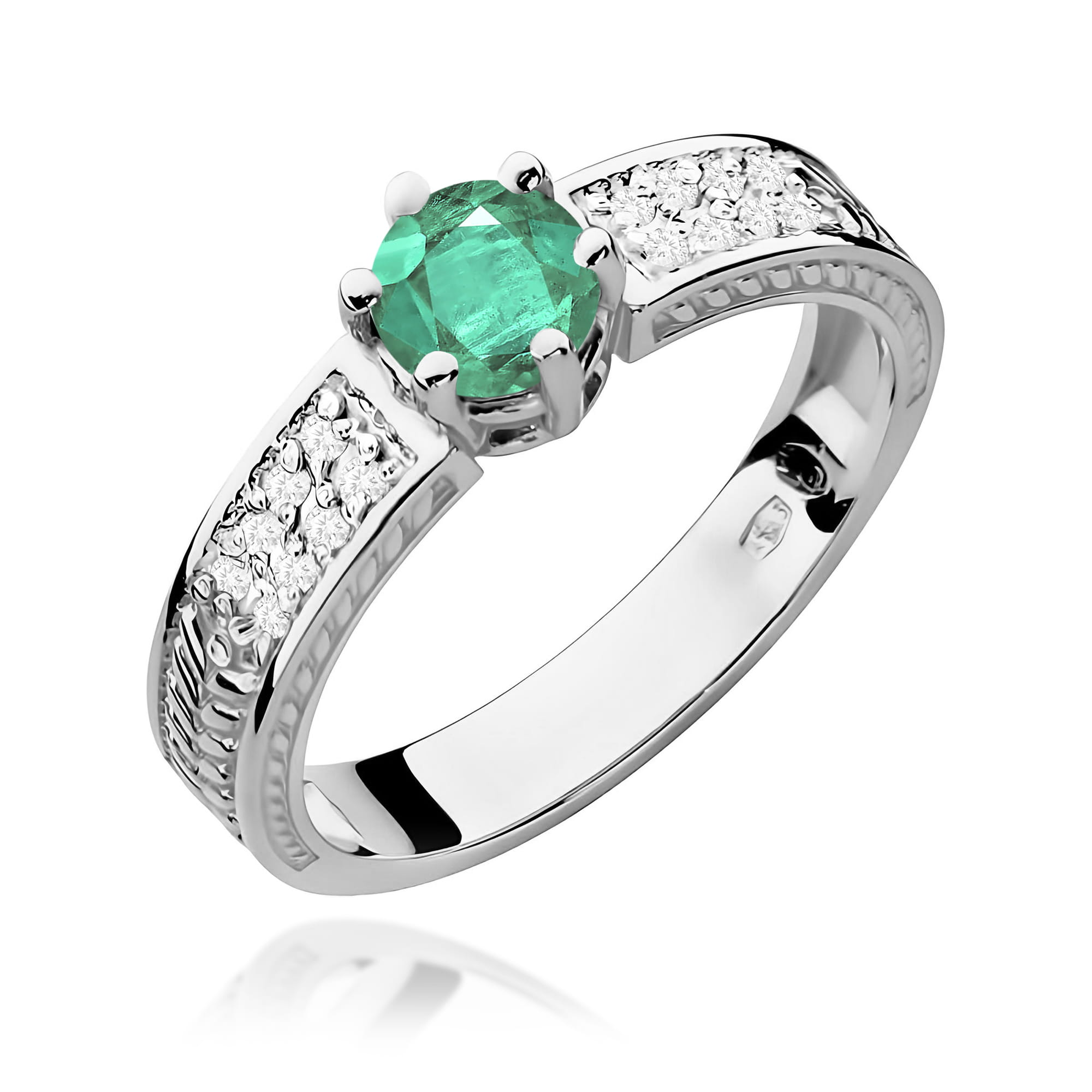 Pierścionek W0075 Szmaragd 0,50ct białe złoto