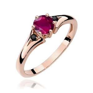 Pierścionek W0076 Rodolit 0,60ct różowe złoto z czarnymi diamentami