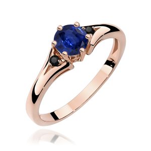 Pierścionek W0076 Szafir 0,50ct różowe złoto z czarnymi diamentami