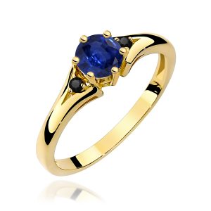 Pierścionek W0076 Szafir 0,50ct żółte złoto z czarnymi diamentami