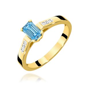 Pierścionek W0078 Diament laboratoryjny niebieski 0,50ct żółte złoto