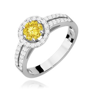 Pierścionek W0087 Diament Laboratoryjny żółty 0,50ct białe złoto